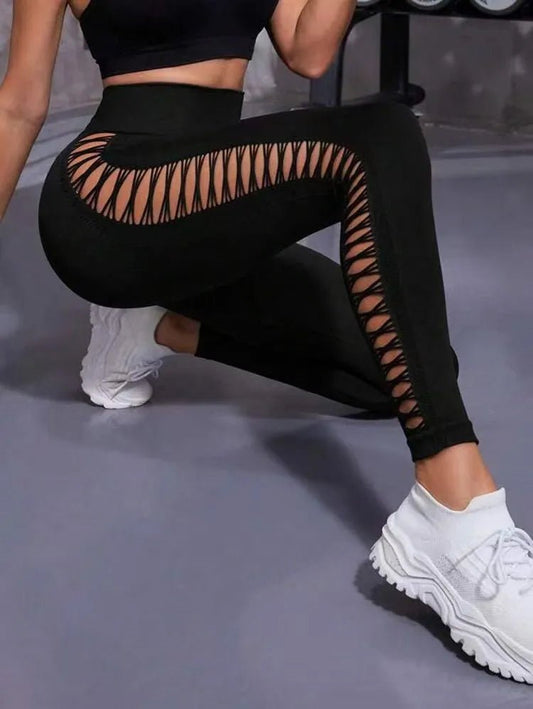 Hollow Black Seamless Women Gym Leggings - Bubble Girl