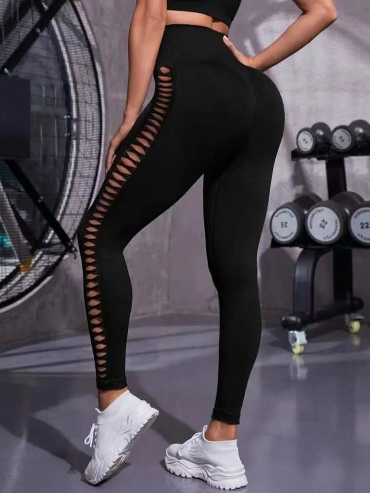 Hollow Black Seamless Women Gym Leggings - Bubble Girl