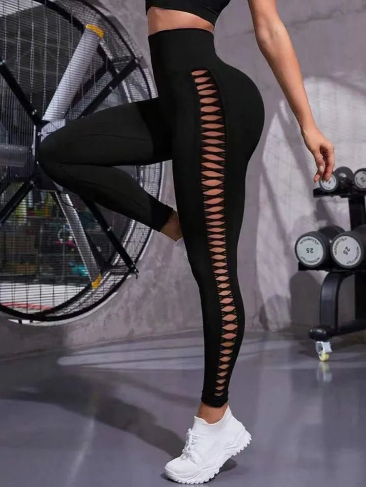 Hollow Black Seamless Women Gym Leggings - Bubble Girl