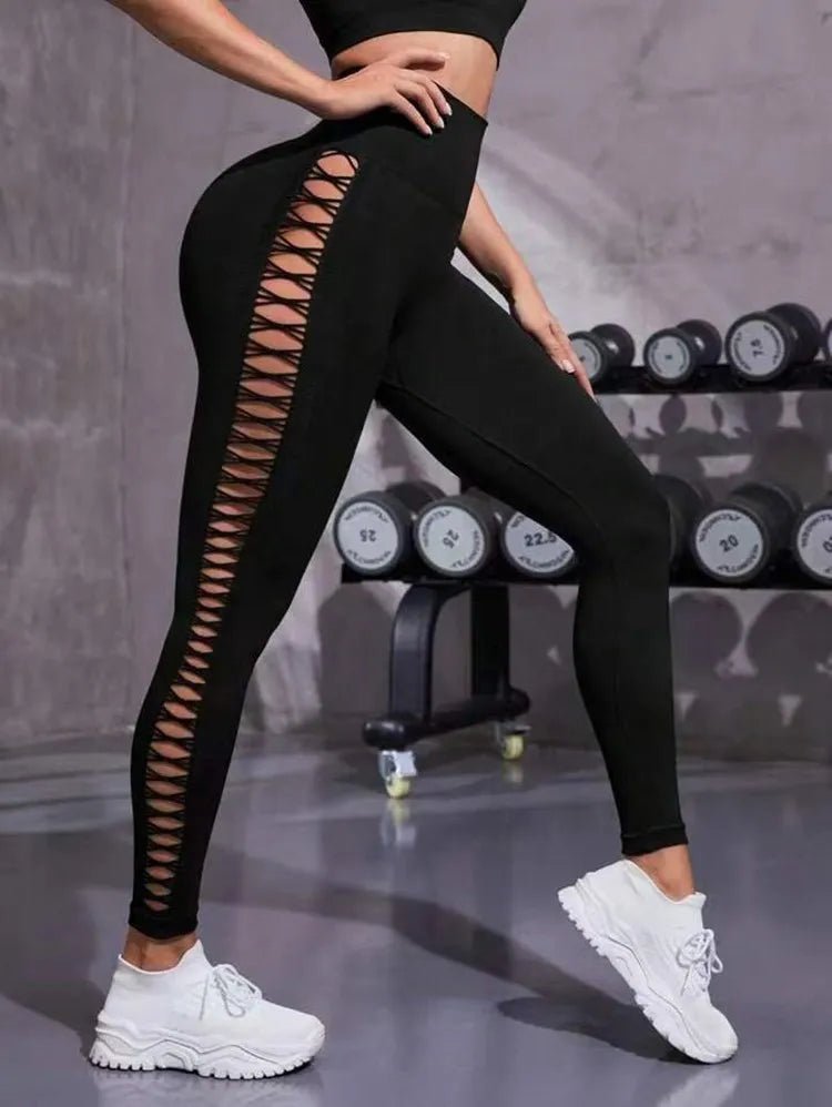 Hollow Black Seamless Women Gym Leggings - Bubble Girl