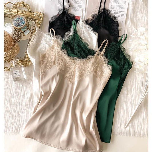 Lace Camisole Women Silk V neck Tops New Sleeveless Casual - Bubble Girl