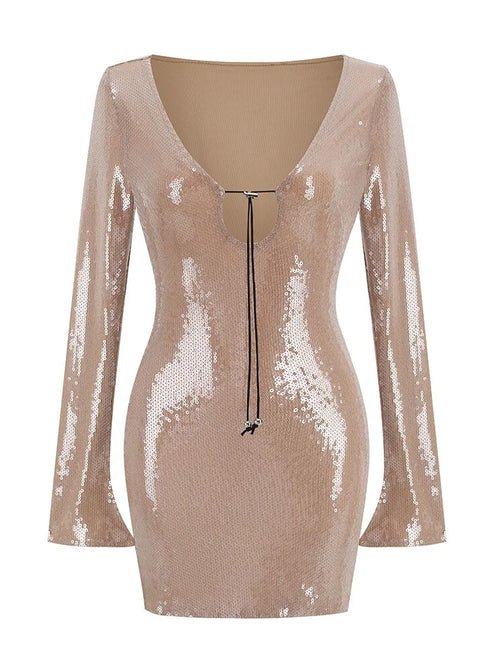 Lace - up Holiday Sequined Party Dress - Bubble Girl