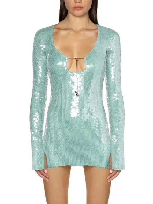 Lace - up Holiday Sequined Party Dress - Bubble Girl