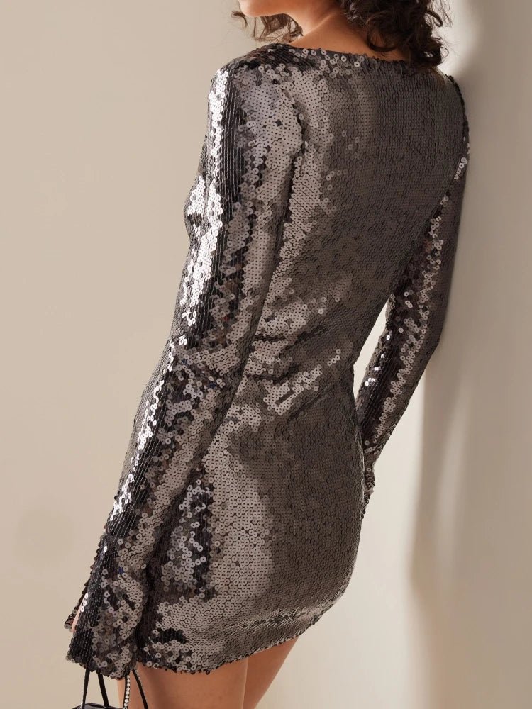 Lace - up Holiday Sequined Party Dress - Bubble Girl
