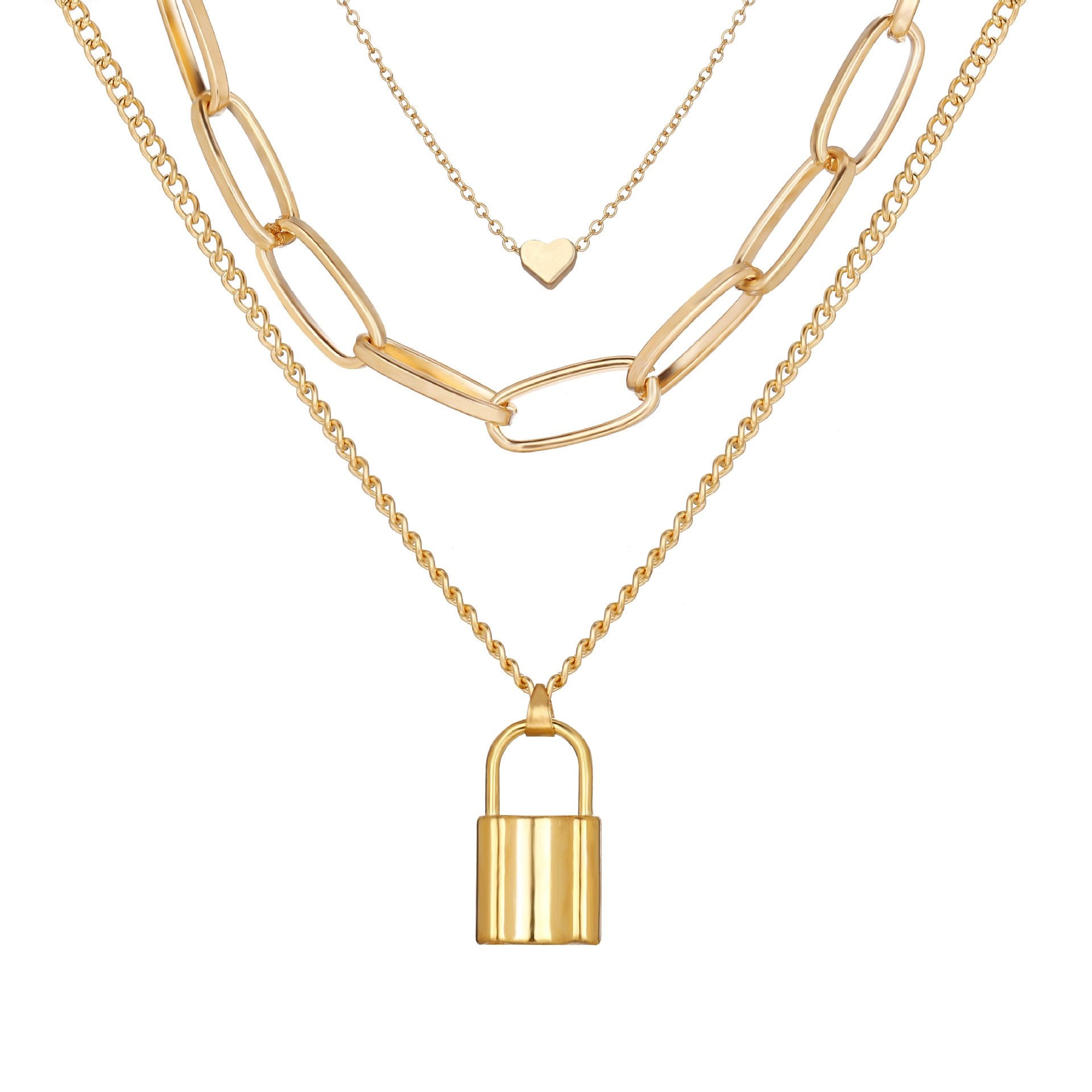 Lock Chain Heart Necklace 18K Gold Plated Necklace - Bubble Girl
