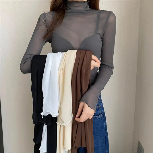 Mesh T Shirt Sheer Long Sleeve - Bubble Girl