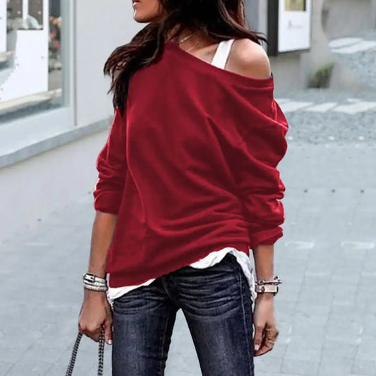 One Shoulder Loose Pullover Sweatshirt - Bubble Girl