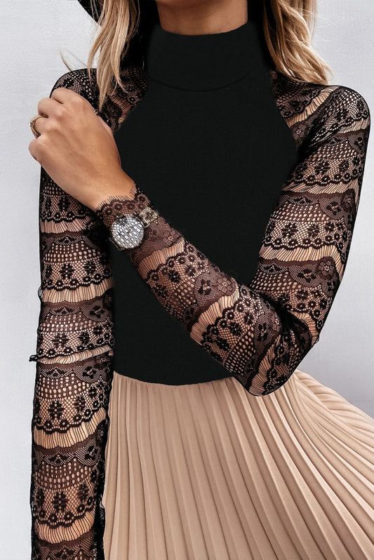 Pretty High - Neck Lace Crochet Long Sleeve Top - Bubble Girl