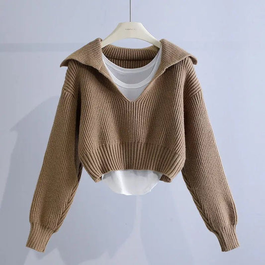 Retro Fashion Sweater Set for Women's Deep V - Bubble Girl