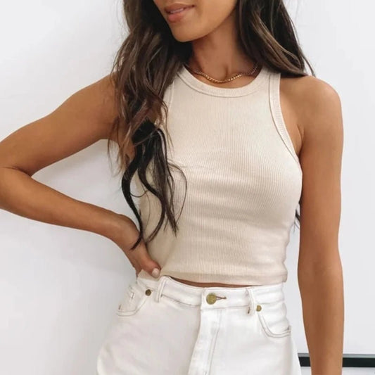 Ribbed Tank Top Women White Casual Fitness Short Vest - Bubble Girl