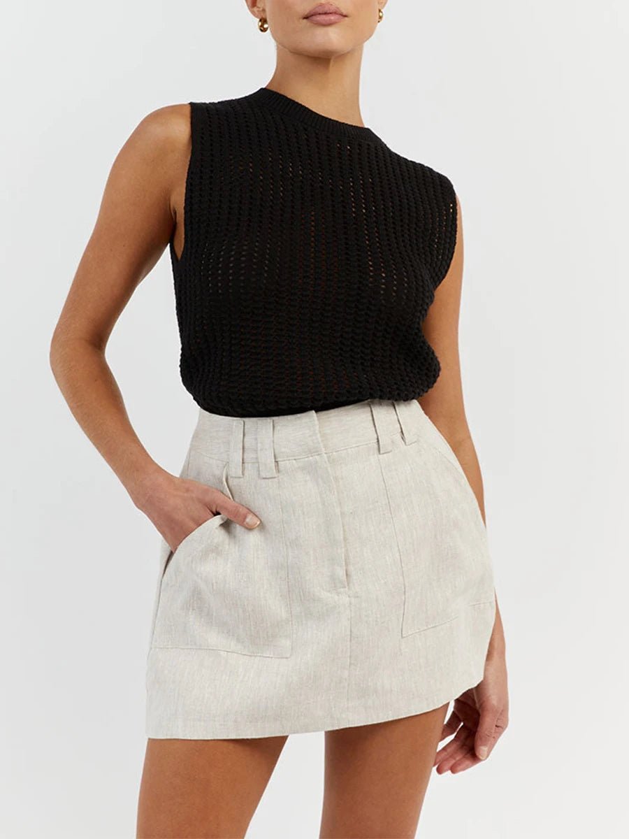 Tank Top Women’s Eyelet Knitted Vest Vintage Sleeveless Hollow Out - Bubble Girl