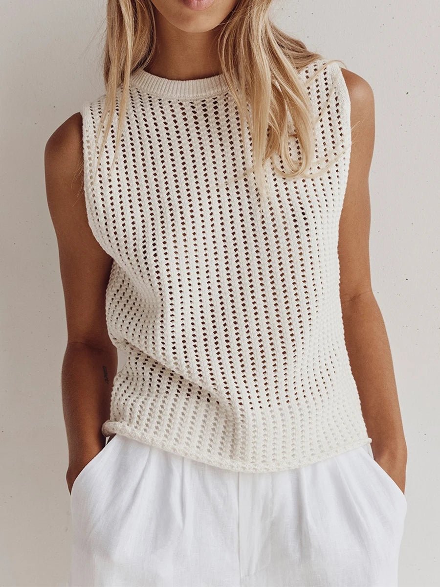 Tank Top Women’s Eyelet Knitted Vest Vintage Sleeveless Hollow Out - Bubble Girl