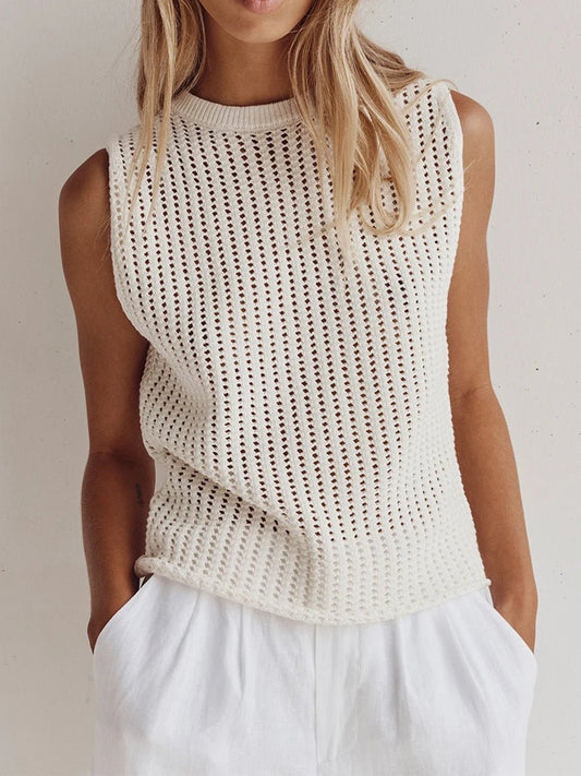 Tank Top Women’s Eyelet Knitted Vest Vintage Sleeveless Hollow Out - Bubble Girl
