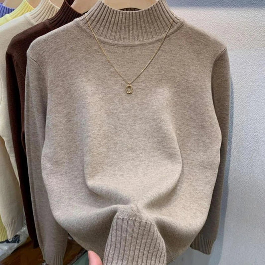 Turtleneck Solid Sweater Women Fashion Stretch Tops Knitted - Bubble Girl