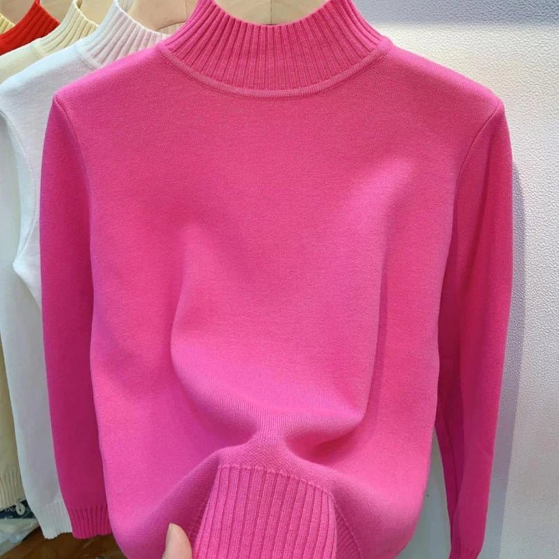 Turtleneck Solid Sweater Women Fashion Stretch Tops Knitted - Bubble Girl