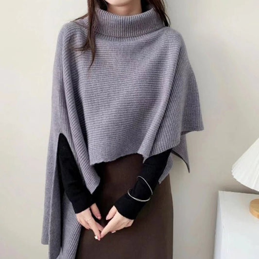 Winter Irregular Vintage Turtleneck Knitted Cape Pullover Women - Bubble Girl
