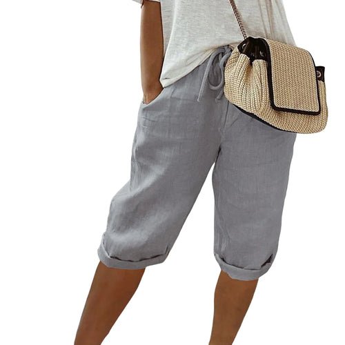 Women Cotton Linen Shorts Vintage Loose Wide Leg Trousers Drawstring - Bubble Girl