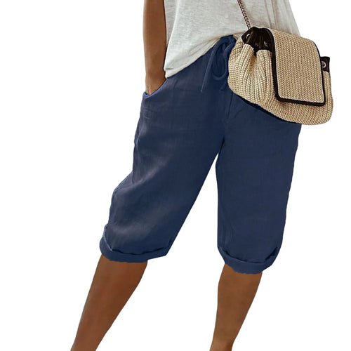 Women Cotton Linen Shorts Vintage Loose Wide Leg Trousers Drawstring - Bubble Girl