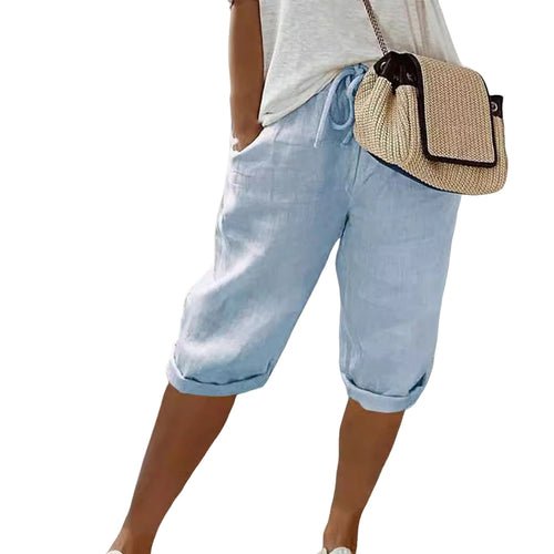 Women Cotton Linen Shorts Vintage Loose Wide Leg Trousers Drawstring - Bubble Girl