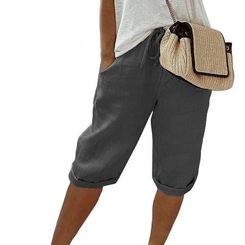 Women Cotton Linen Shorts Vintage Loose Wide Leg Trousers Drawstring - Bubble Girl