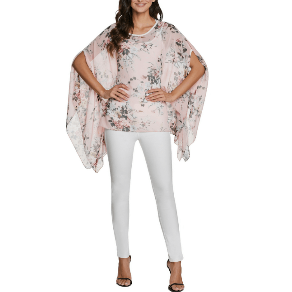 Womens Flowy Chiffon Tunic with Floral Print - Bubble Girl