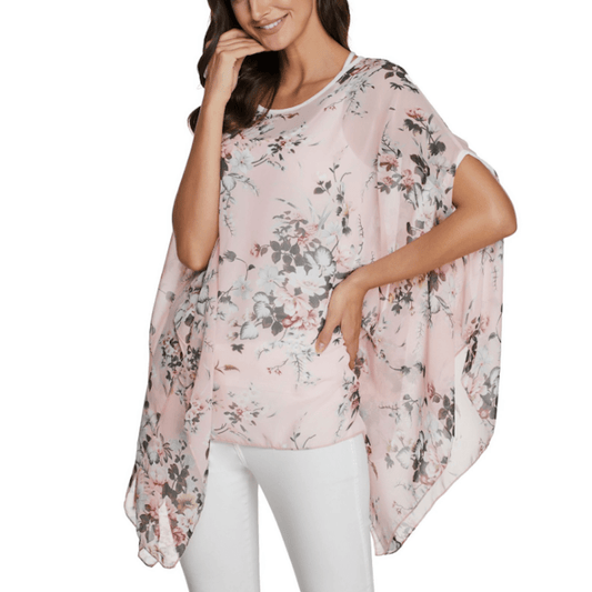 Womens Flowy Chiffon Tunic with Floral Print - Bubble Girl