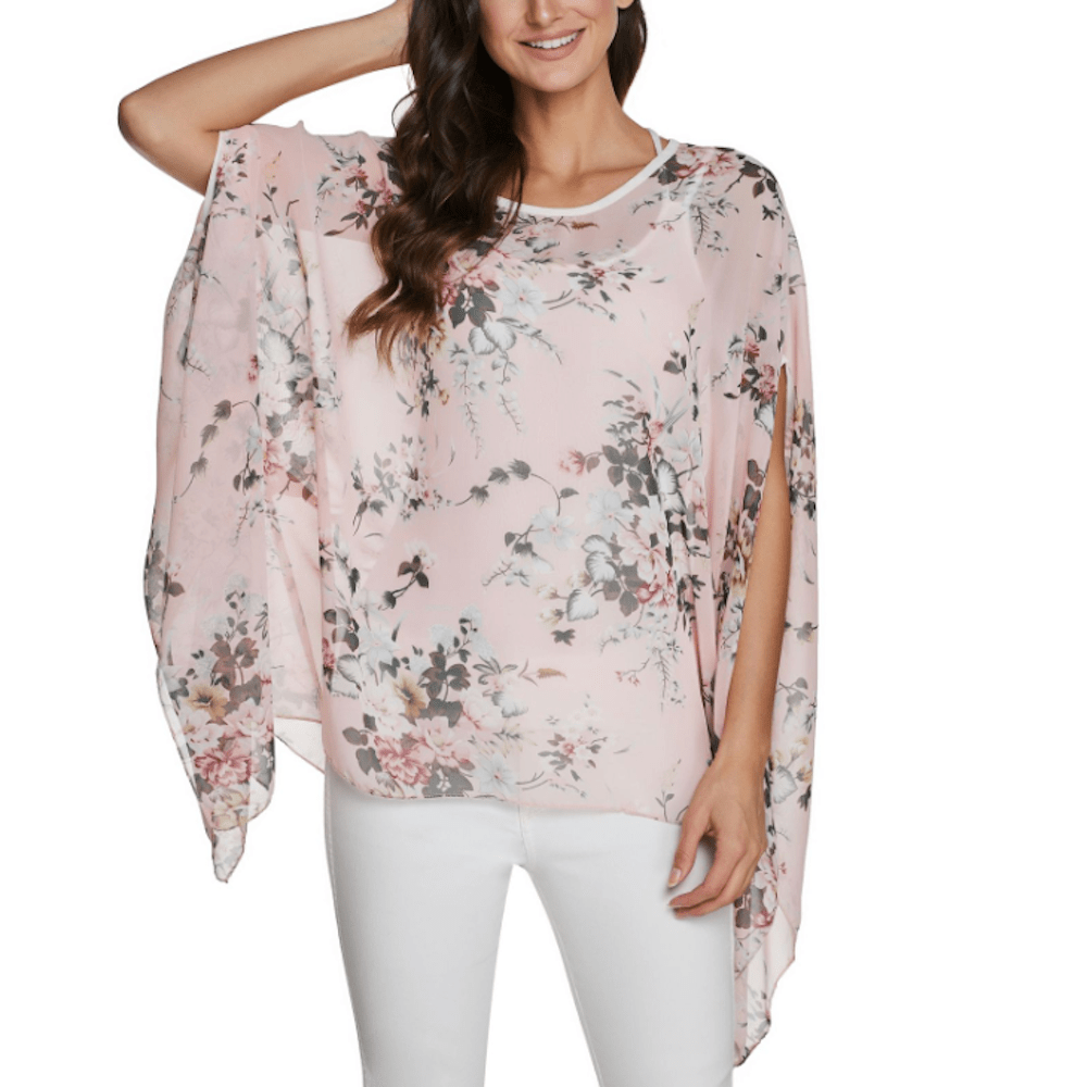 Womens Flowy Chiffon Tunic with Floral Print - Bubble Girl