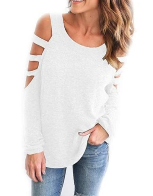 Womens Open Shoulder Long Sleeve Casual Top - Bubble Girl
