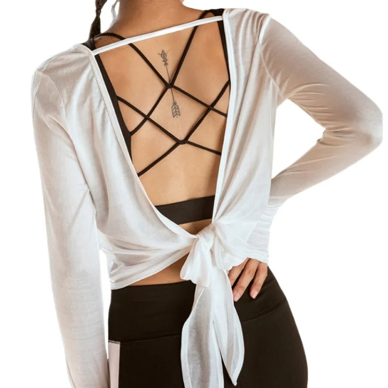 Yoga T-Shirt Open Back Long - Sleeved Casual Sportswear - Bubble Girl