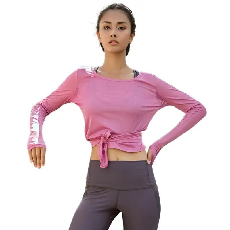 Yoga T-Shirt Open Back Long - Sleeved Casual Sportswear - Bubble Girl