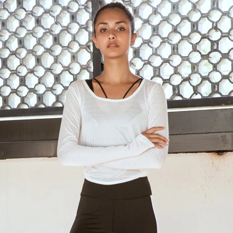 Yoga T-Shirt Open Back Long - Sleeved Casual Sportswear - Bubble Girl